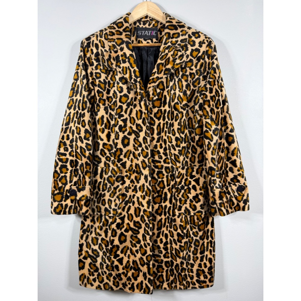 Y2K Static Leopard Print Faux Fur Coat Brown - Size Large